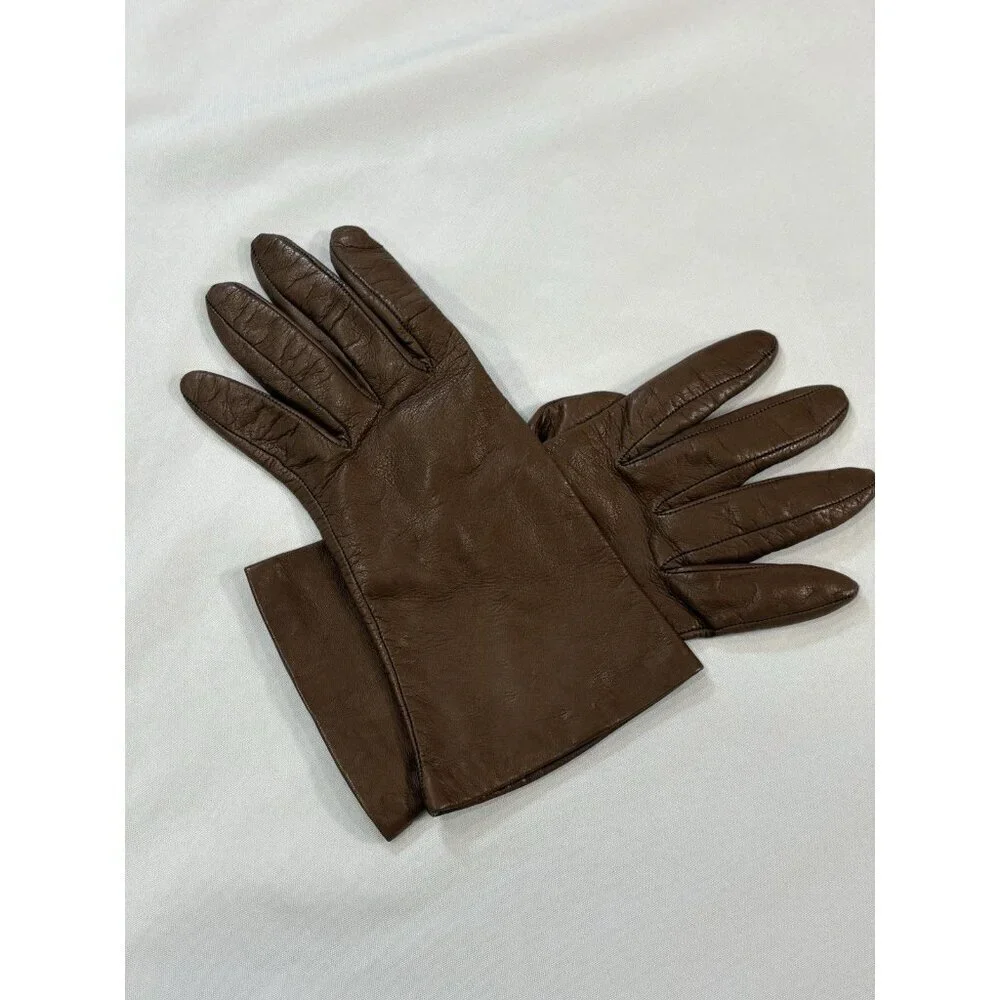 Neiman Marcus Women's Brown Soft Leather Silk Lined Gloves Size 7